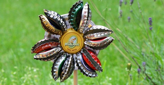 outdoor flower made out of bottle caps