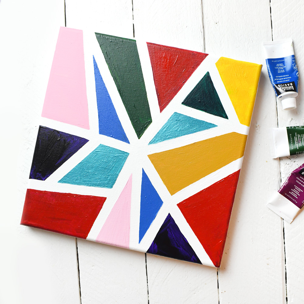 Colorful painting canvas with geometric blocks on it