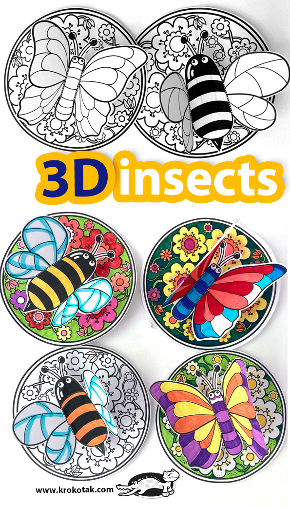 3D bugs paper craft, colored