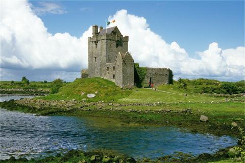 color photo in Kinvarra castle in green fields in Ireland