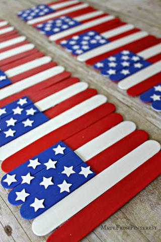 Flags made from craft sticks.