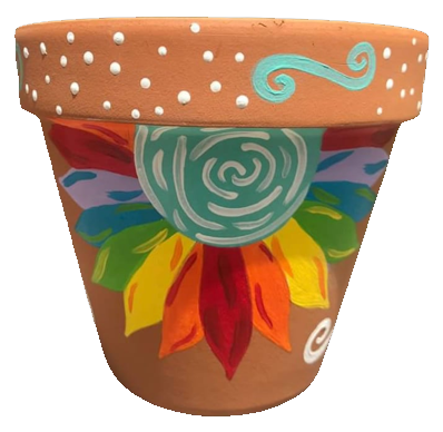 Painted terra cotta pot.