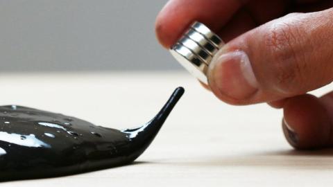 Slime being moved with a magnet.