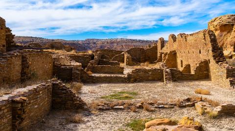 photo of ancient American ruins under a bright blue sky