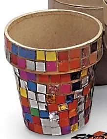 Small flower pot decorated with mosaic tiles