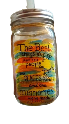 Jar decorated to hold summer memories.