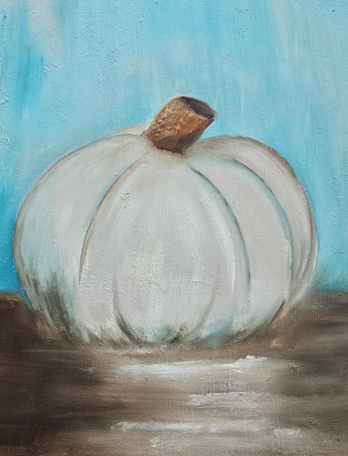 painting of a white pumpkin with a blue background