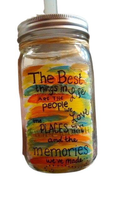 Jar decorated to hold summer memories.